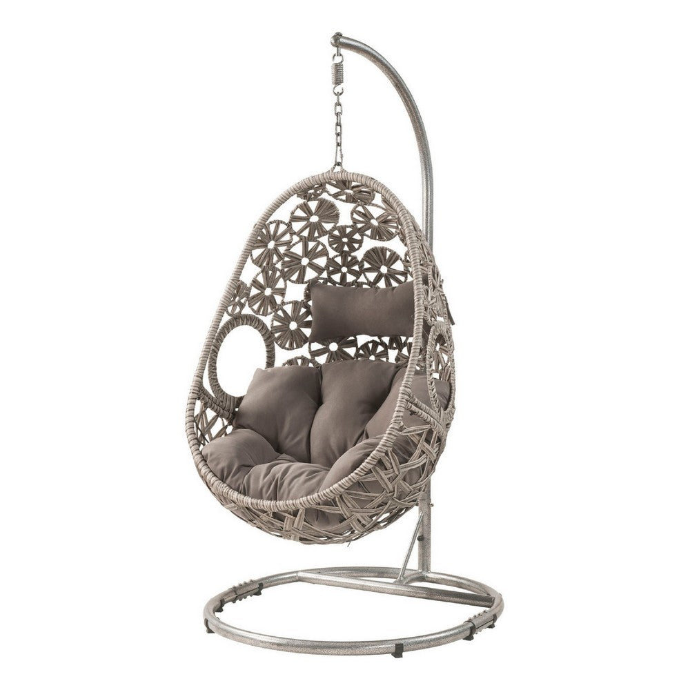 Arlo Hanging Chair | Wicker Frame | Circular Motifs | Gray