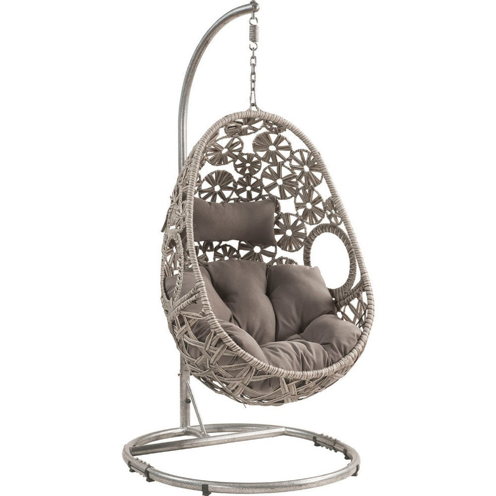 Arlo Hanging Chair | Wicker Frame | Circular Motifs | Gray