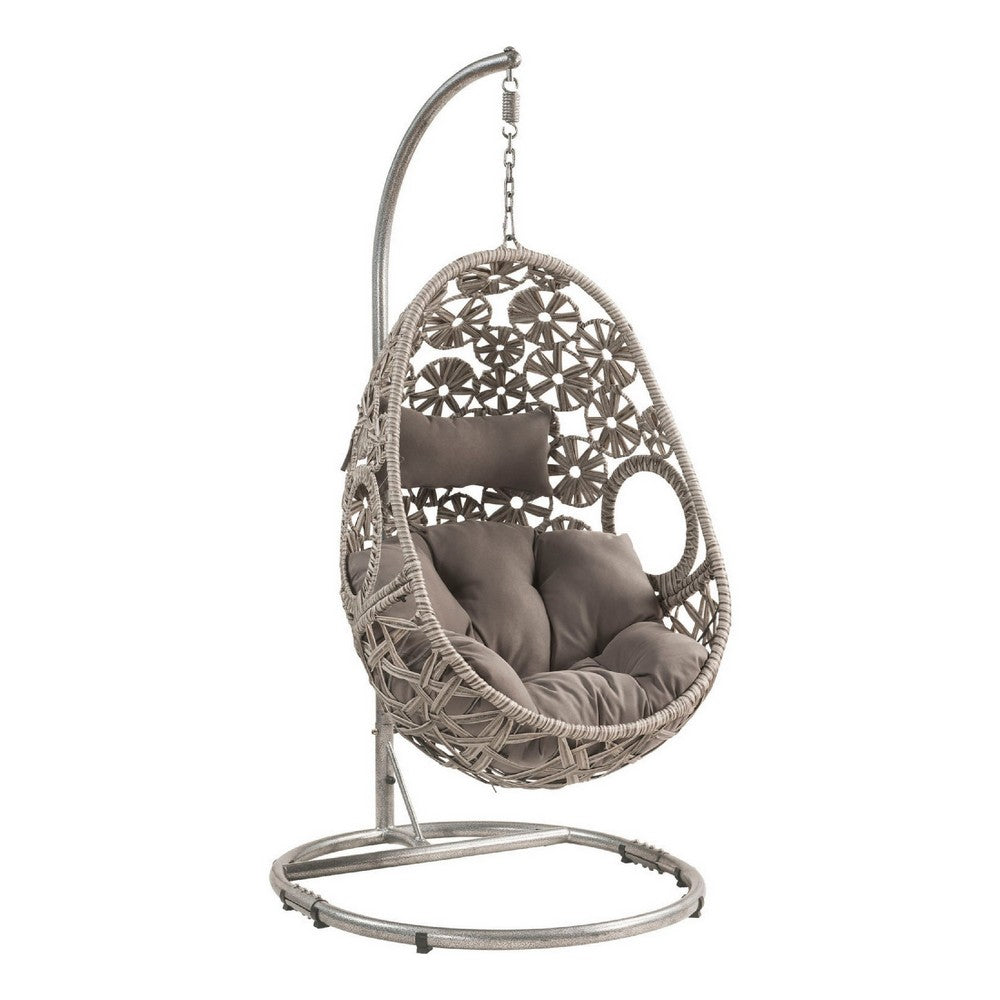 Arlo Hanging Chair | Wicker Frame | Circular Motifs | Gray