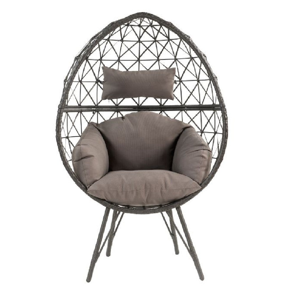 Patio Lounge Chair with Wicker Geometric Pattern Black BM269037