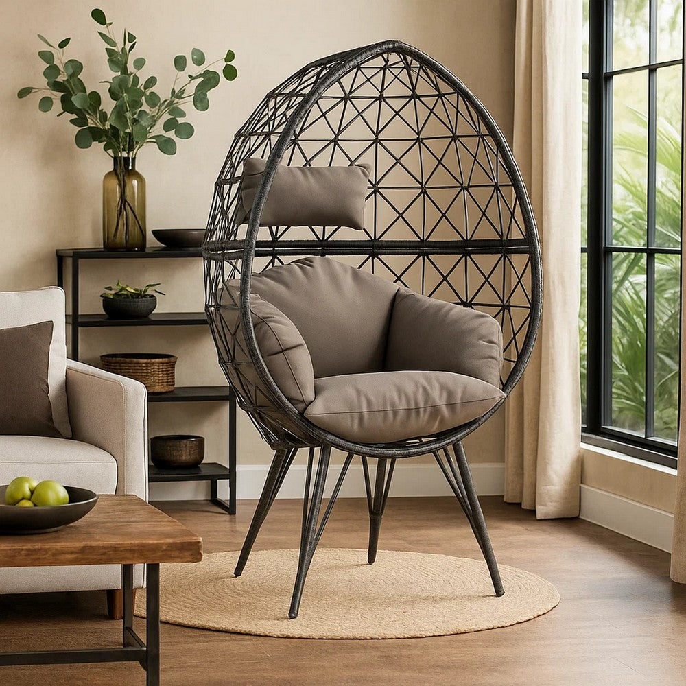 Patio Lounge Chair with Wicker Geometric Pattern, Black