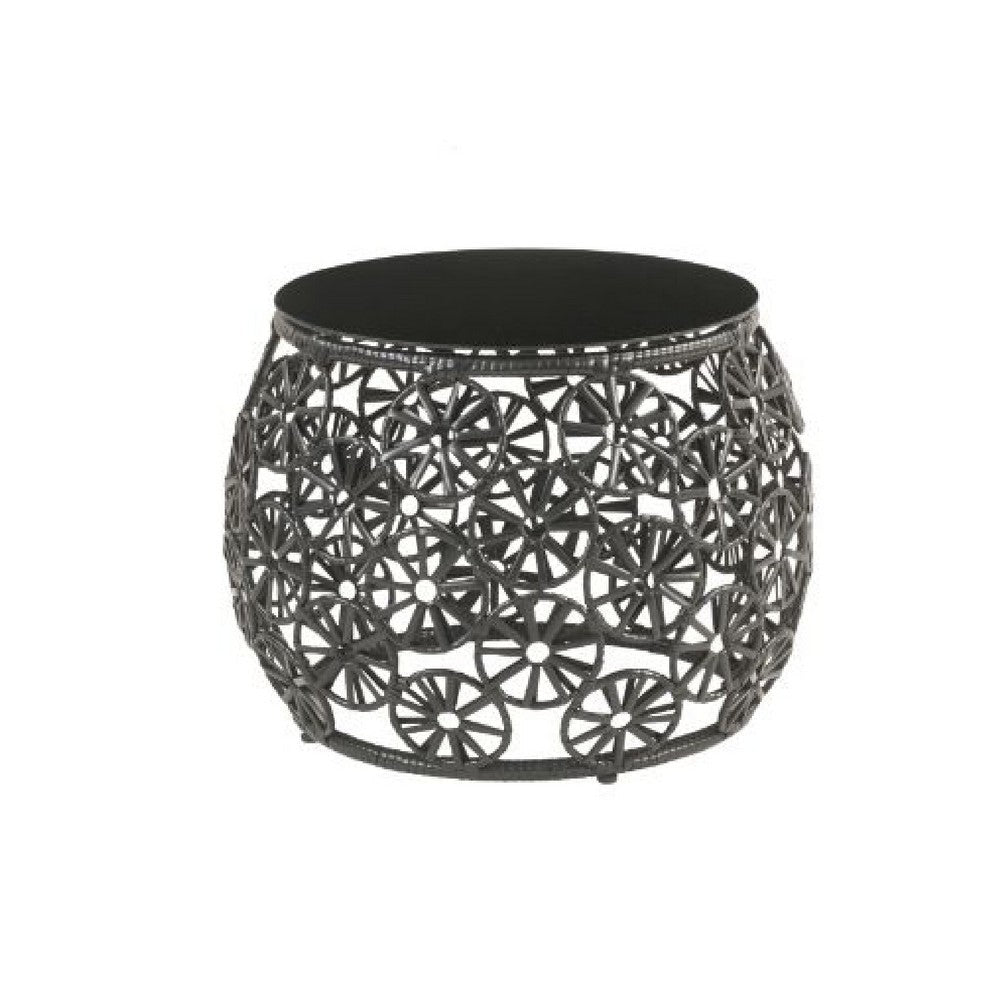 2 Piece Patio Lounge Chair with Open Circular Motifs Black BM269038