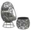 2 Piece Patio Lounge Chair with Open Circular Motifs, Black