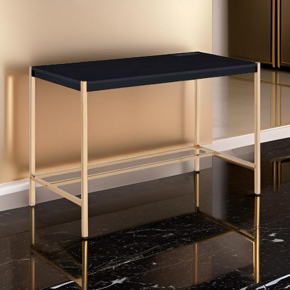 Writing Desk with USB Dock and Metal Legs, Black and Rose Gold By Casagear Home