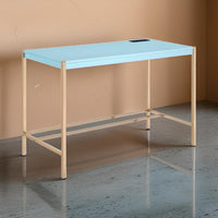 Nova Writing Desk | USB Dock | Metal Legs | Sky Blue & Gold