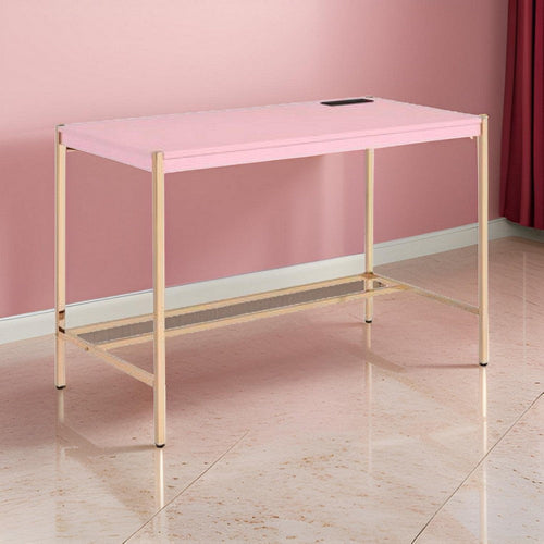 Nova Writing Desk | USB Dock | Metal Legs | Pink & Rose Gold