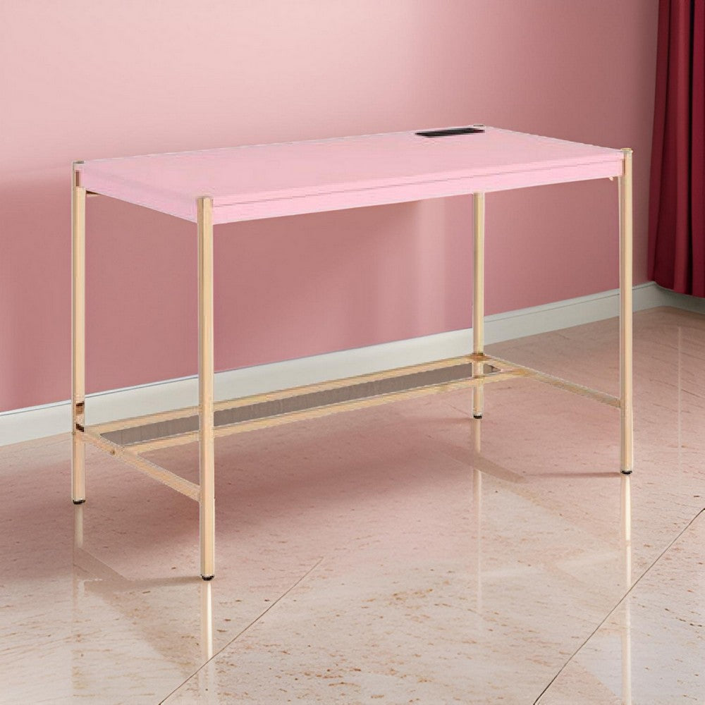 Nova Writing Desk | USB Dock | Metal Legs | Pink & Rose Gold