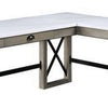 L Shaped Writing Desk with Marble Lift Top and Sled Base Gray and White BM269056
