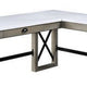 L Shaped Writing Desk with Marble Lift Top and Sled Base Gray and White BM269056