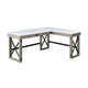 L Shaped Writing Desk with Marble Lift Top and Sled Base, Gray and White