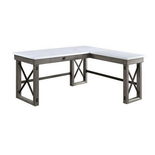 Nova L Shape Desk | Marble Lift Top | Sled Base | Gray & White