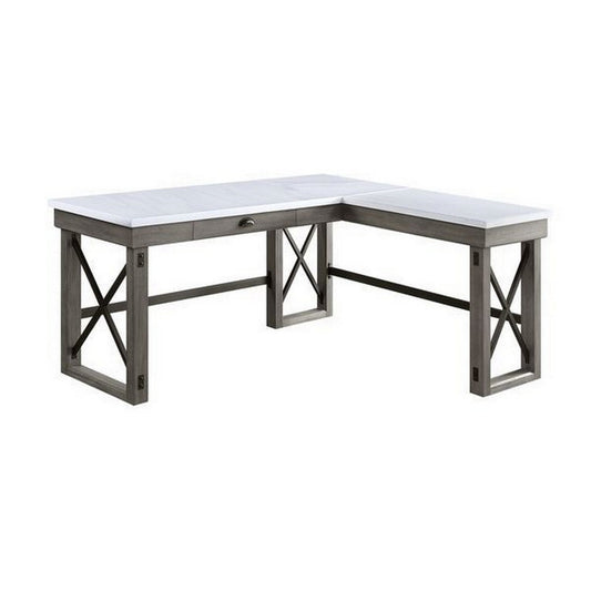 Nova L Shape Desk | Marble Lift Top | Sled Base | Gray & White