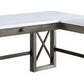 L Shape Writing Desk with Marble Lift Top and Sled Base Gray and White By Casagear Home BM269057