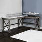 L Shape Writing Desk with Marble Lift Top and Sled Base Gray and White By Casagear Home BM269057