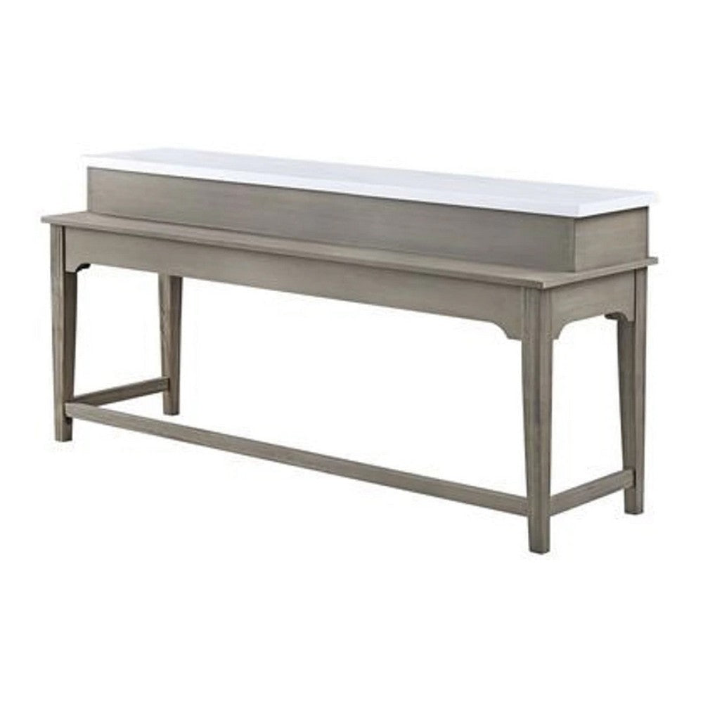 4 Piece Counter Height Set with Marble Top and USB White and Oak Brown BM269058