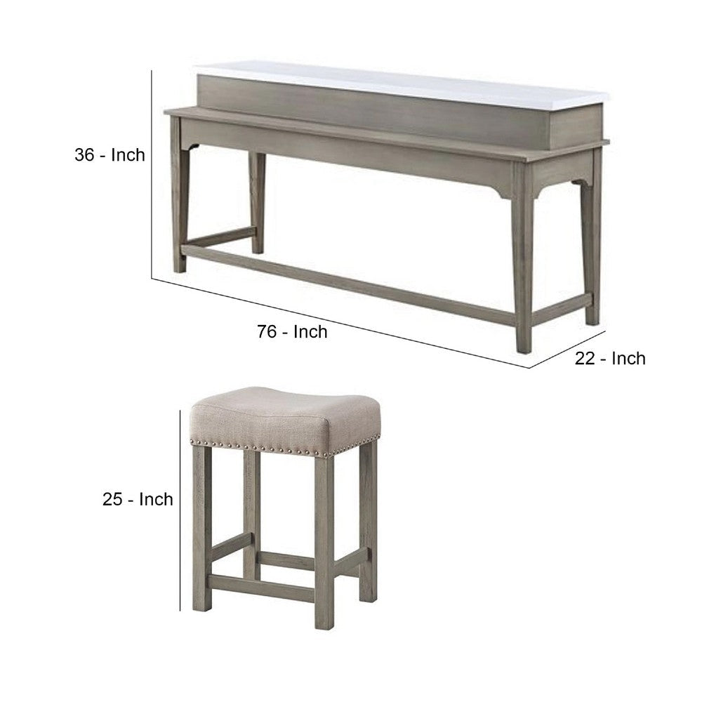 4 Piece Counter Height Set with Marble Top and USB White and Oak Brown BM269058