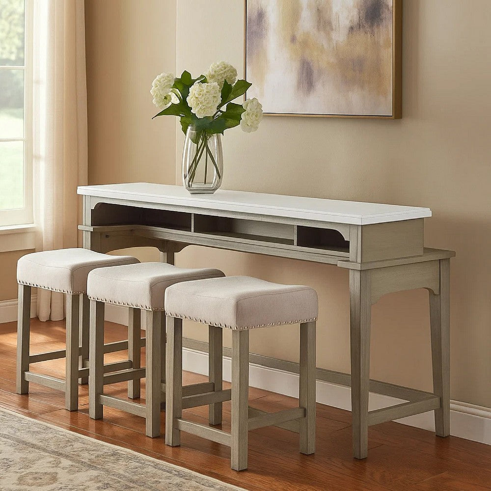 4 Piece Counter Height Set with Marble Top and USB White and Oak Brown BM269058