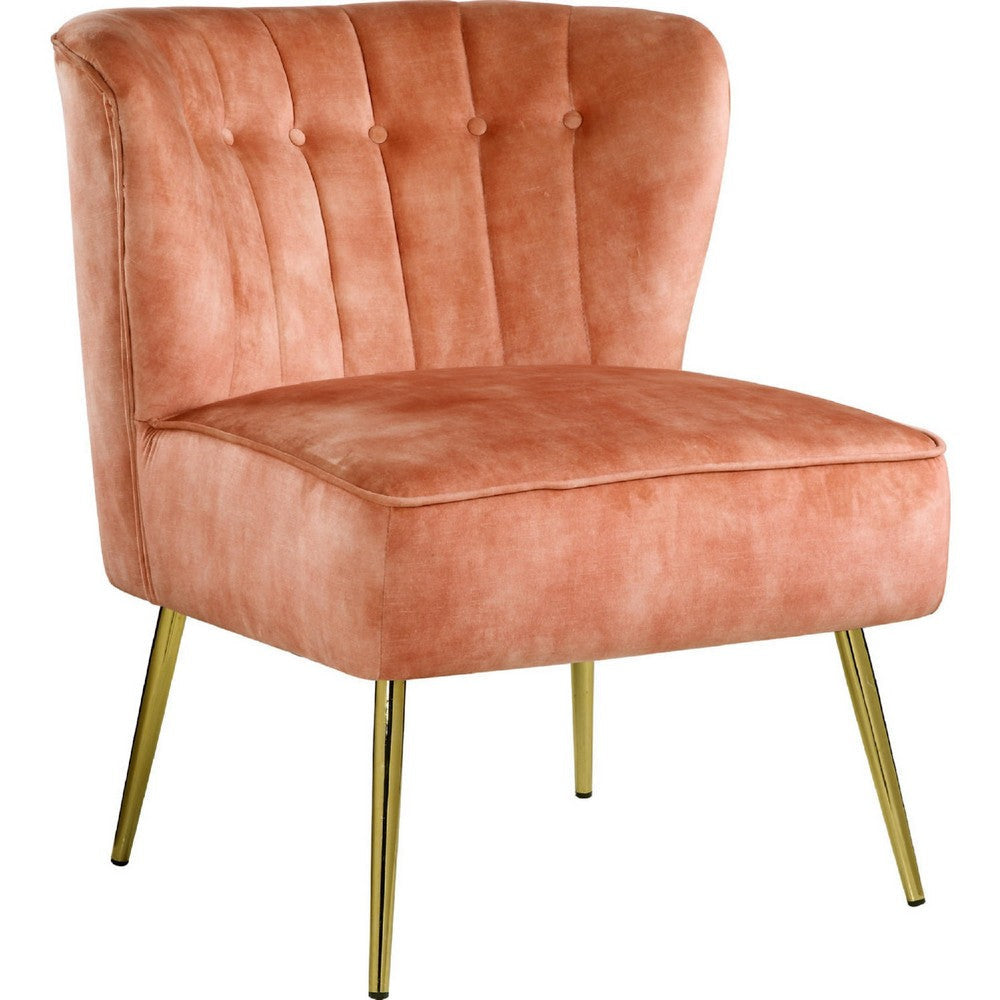 Accent Chair with Curved Tufted Back, Orange and Gold