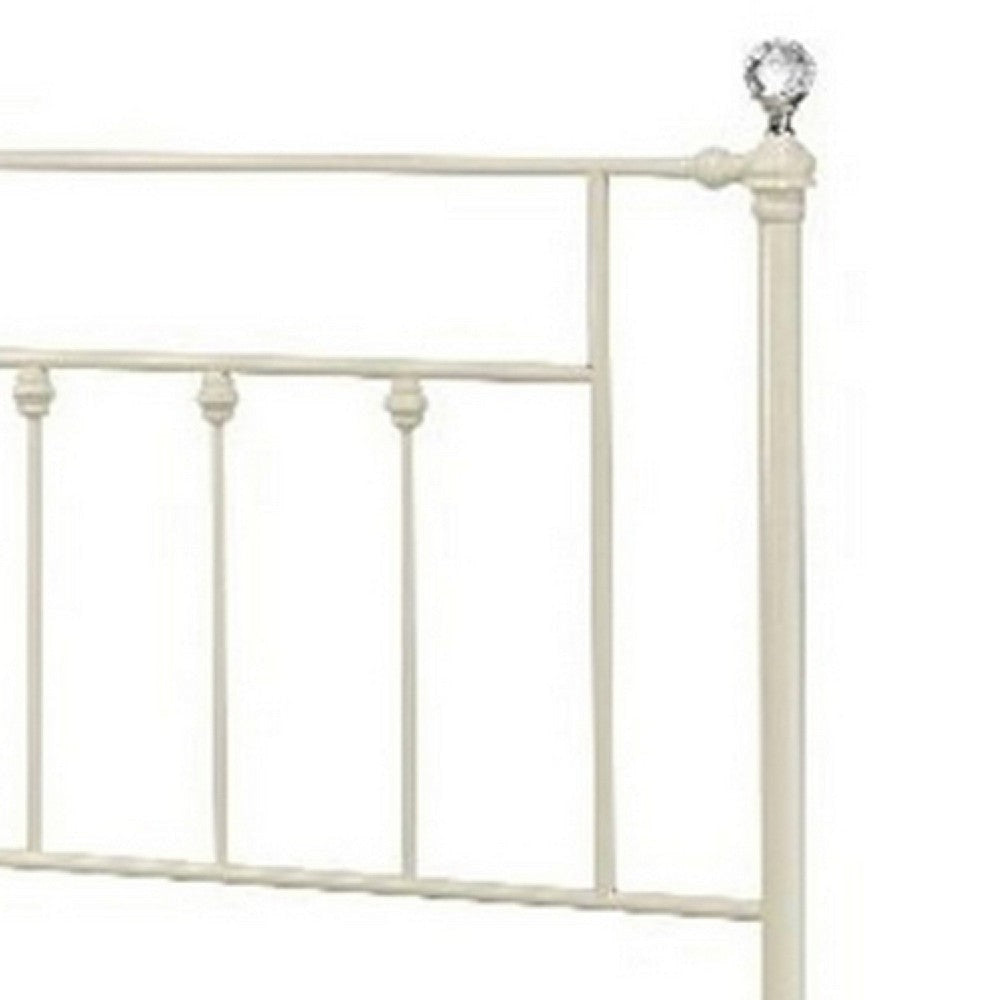 Metal Queen Bed with Spindle Design and Crystal Accents White By Casagear Home BM269068