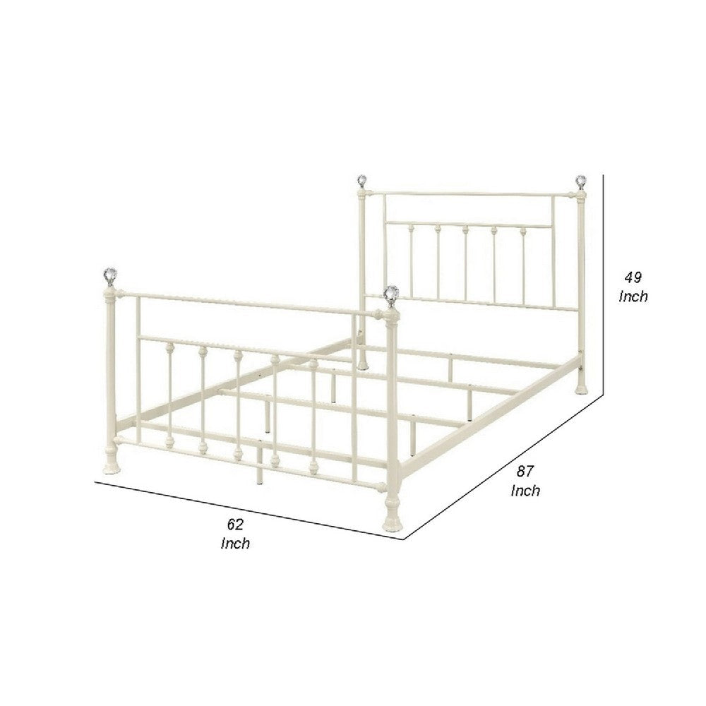 Metal Queen Bed with Spindle Design and Crystal Accents White By Casagear Home BM269068