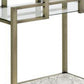 2 Tier Serving Cart with Faux Marble and Metal Frame, Silver By Casagear Home