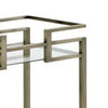 2 Tier Serving Cart with Faux Marble and Metal Frame, Silver By Casagear Home