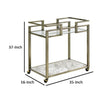 2 Tier Serving Cart with Faux Marble and Metal Frame, Silver By Casagear Home