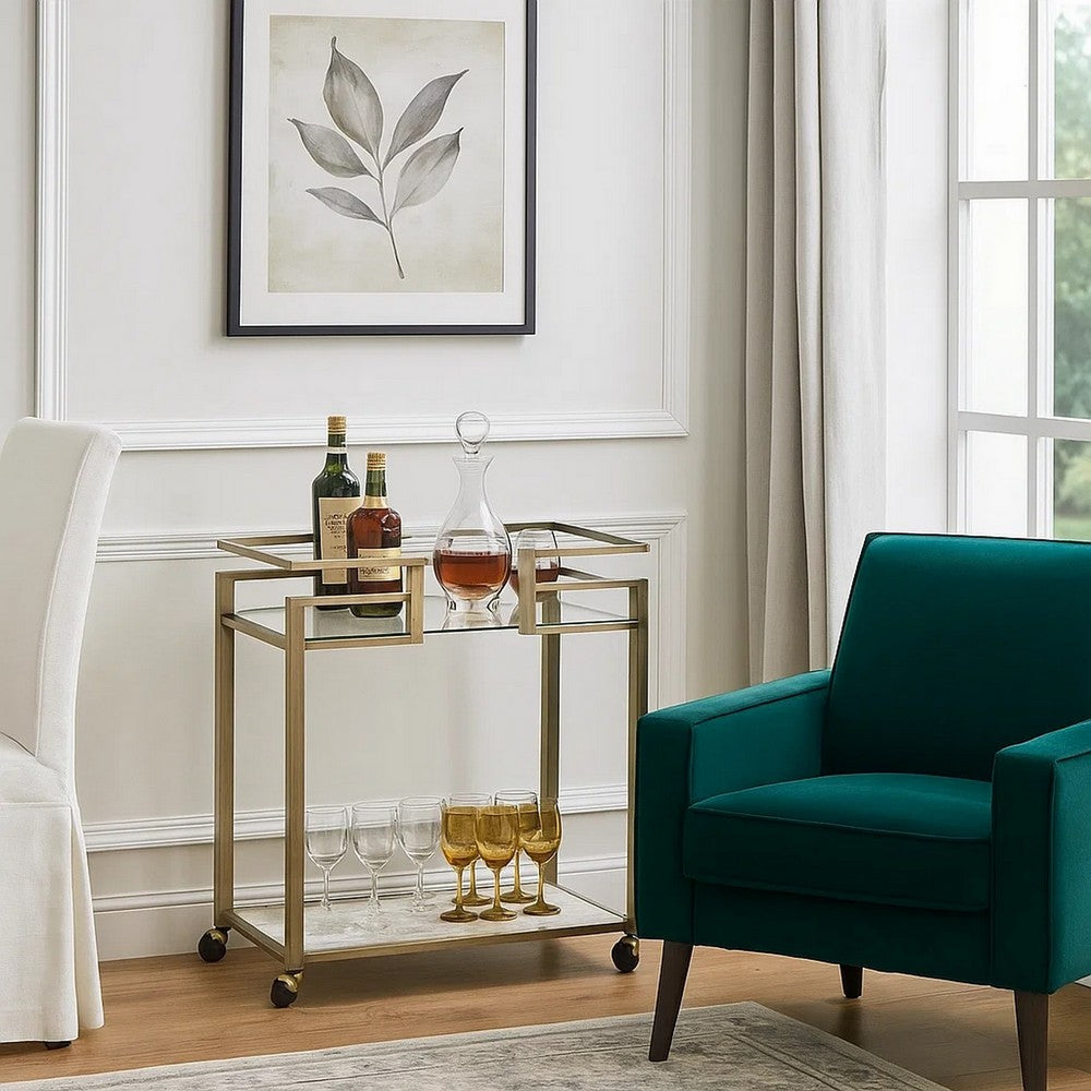 Nova Serving Cart | 2 Tier | Faux Marble | Metal Frame | Silver