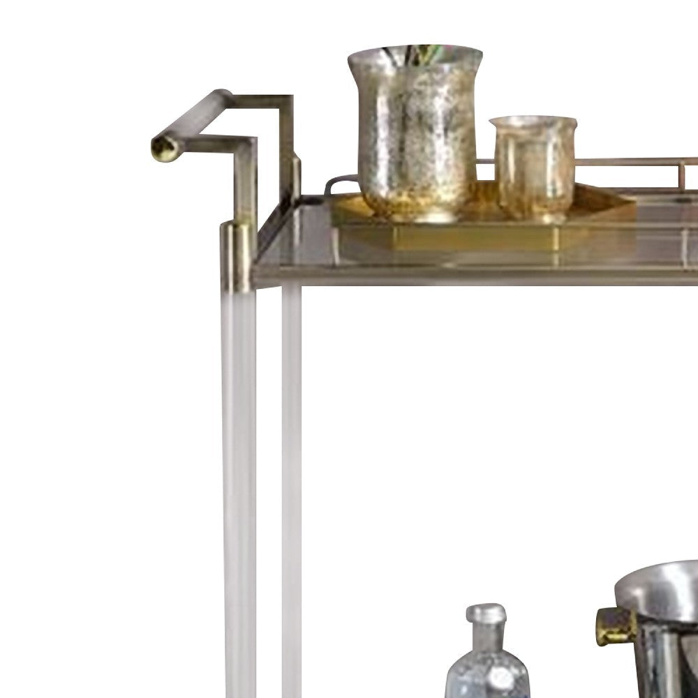 2 Tier Serving Cart with Acrylic and Metal Frame Brass BM269070