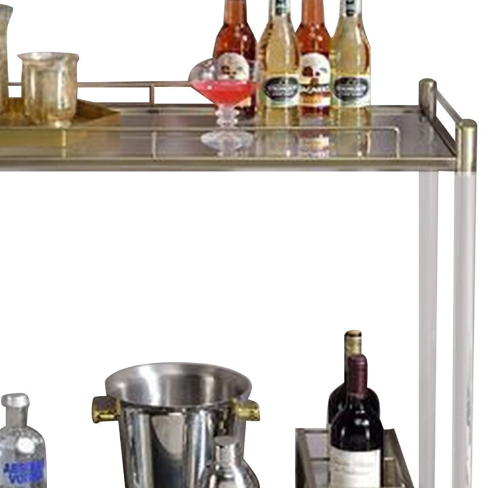 2 Tier Serving Cart with Acrylic and Metal Frame Brass BM269070