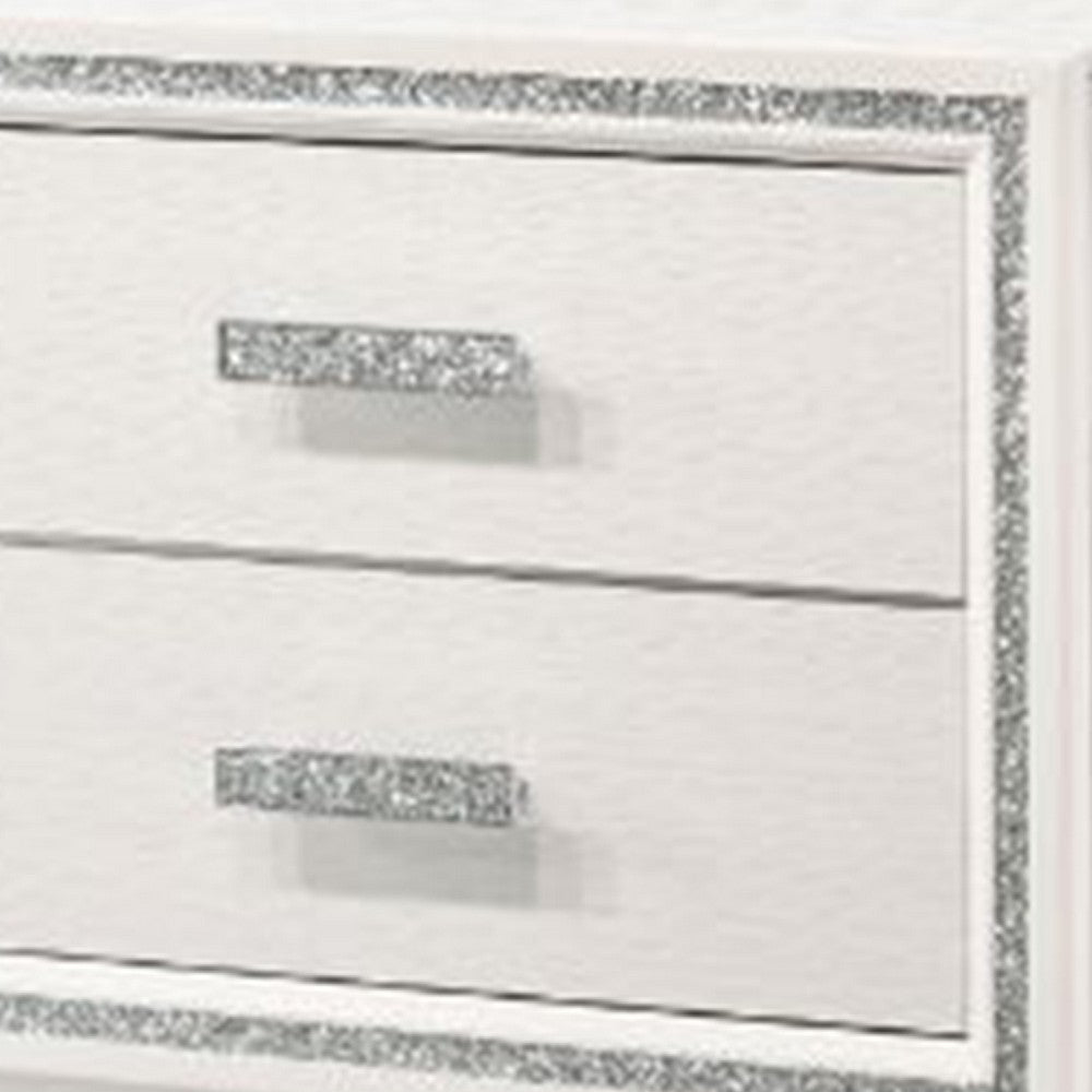 Nightstand with 2 Drawers and Shimmer Accent Trim White By Casagear Home BM269071