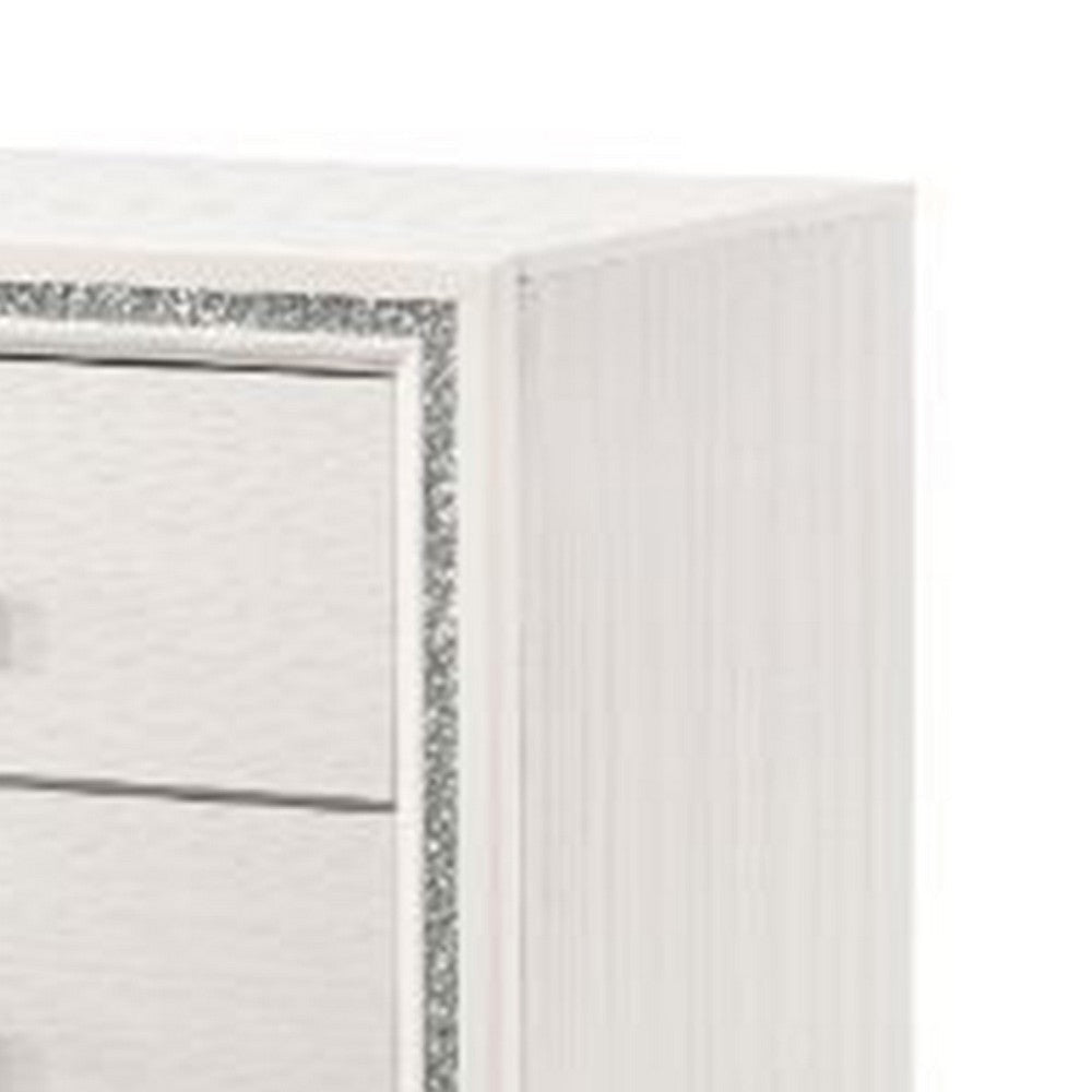 Nightstand with 2 Drawers and Shimmer Accent Trim White By Casagear Home BM269071