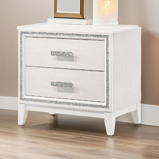 Vivian Nightstand | 2 Drawers | Shimmer Trim | White