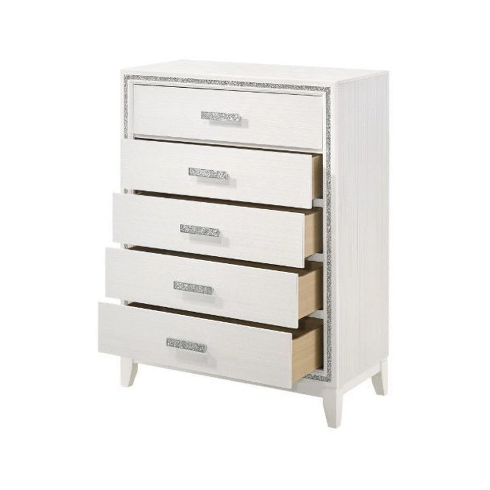 Chest with 5 Drawers and Shimmer Accent Trim White BM269073
