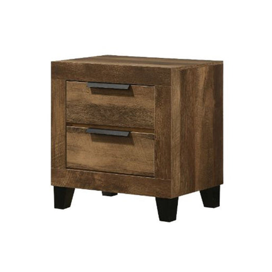 Nightstand with 2 Drawers and Plank Style, Rustic Oak Brown By Casagear Home