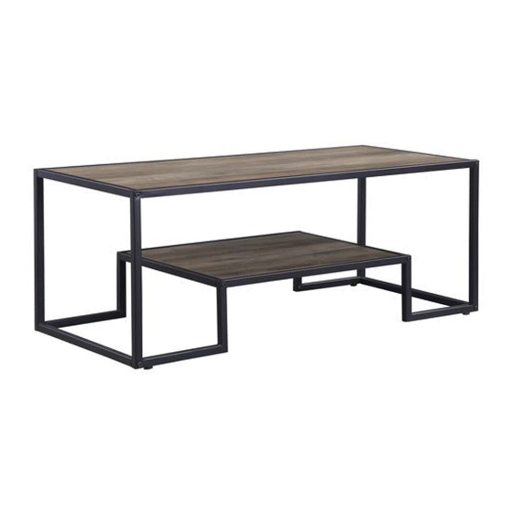 Coffee Table with 1 Open Shelf and Tubular Frame, Oak Brown