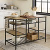 Kitchen Island with Slatted and Bottom Shelves, Oak Brown