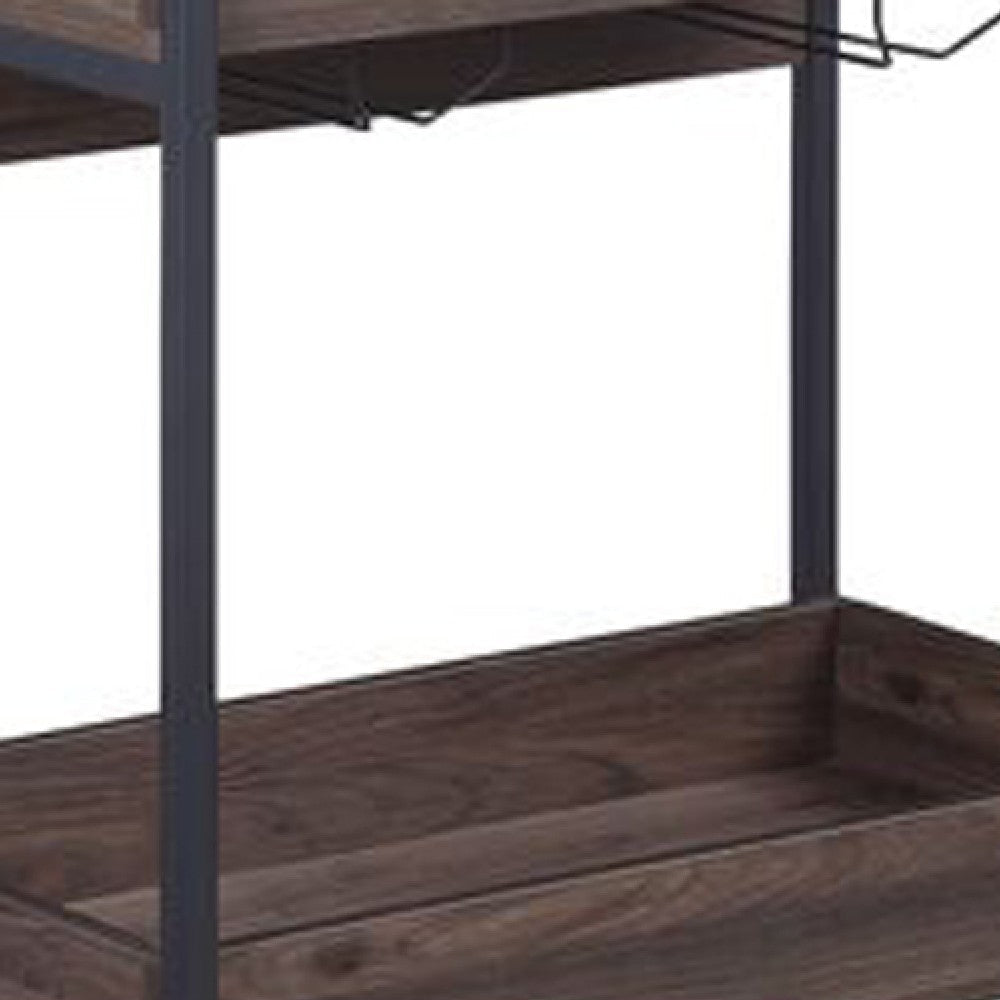 2 Tier Serving Cart with Wooden Shelves and Metal Frame Brown BM269087