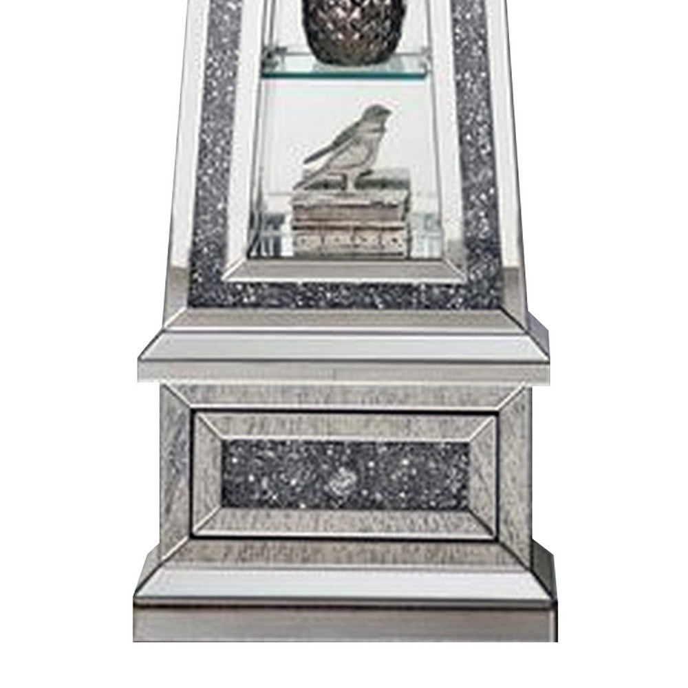 Mirrored Grandfather Clock with 3 Open Compartments Silver By Casagear Home BM269090