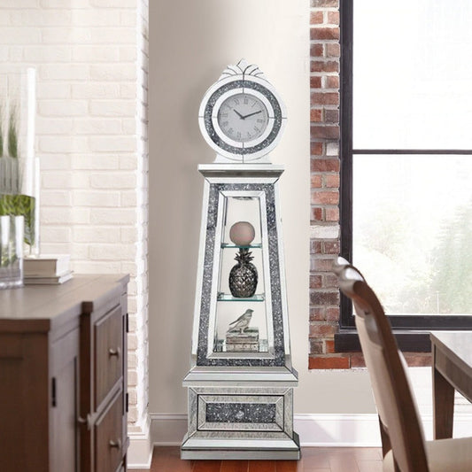Vivian Grandfather Clock | 3 Compartments | Mirrored | Silver