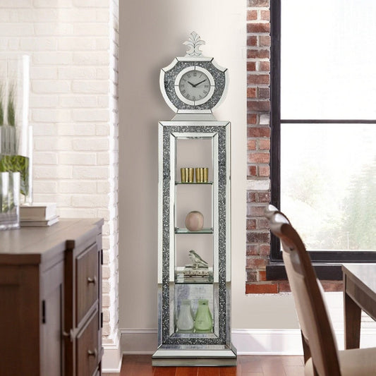 Grandfather Clock with 4 Compartments and Mirror Frame, Silver