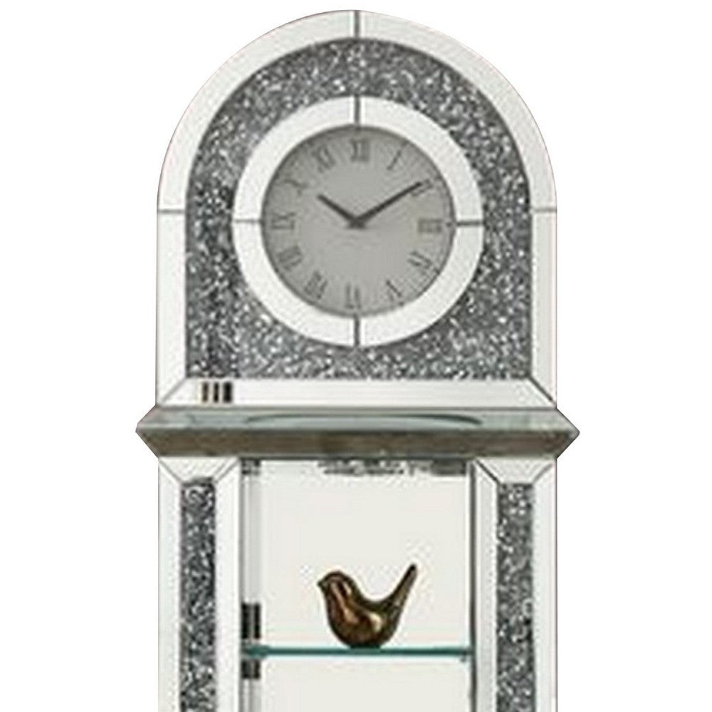 Grandfather Clock with 1 Drawer and Mirror Frame Silver BM269094