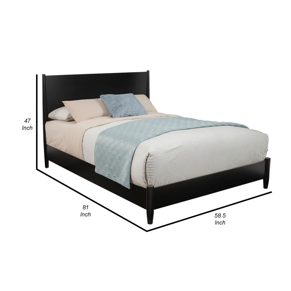 Full Platform Bed with Panel Headboard, Black