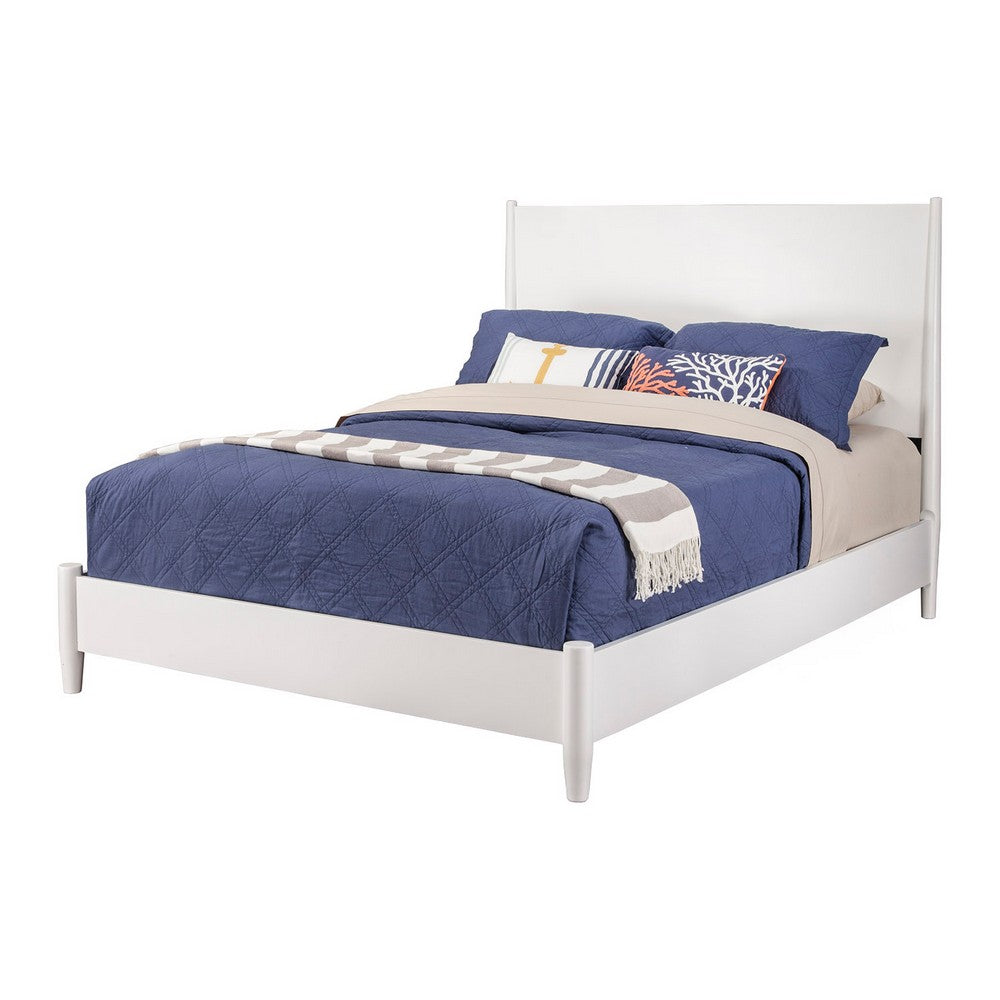 King Platform Bed with Panel Headboard, White