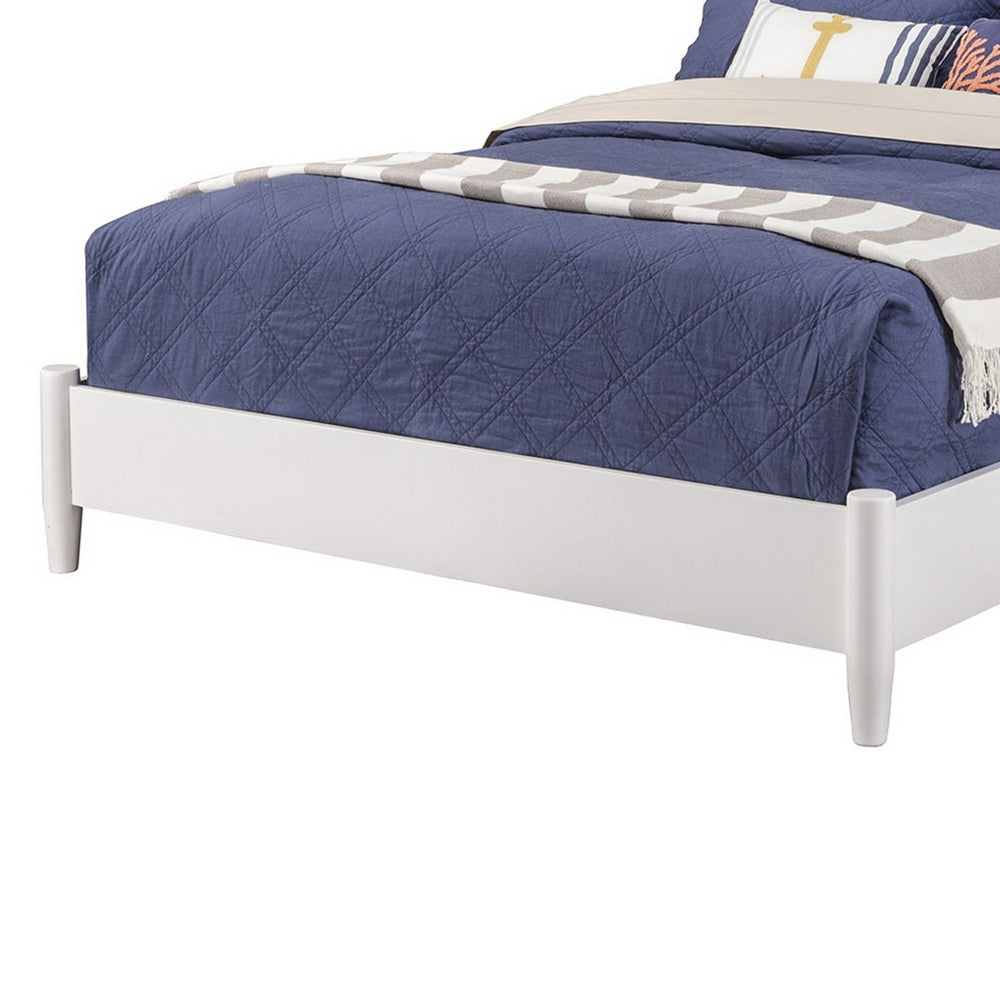 King Platform Bed with Panel Headboard, White