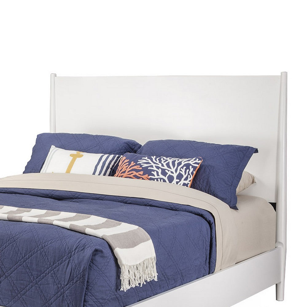 Full Platform Bed with Panel Headboard, White