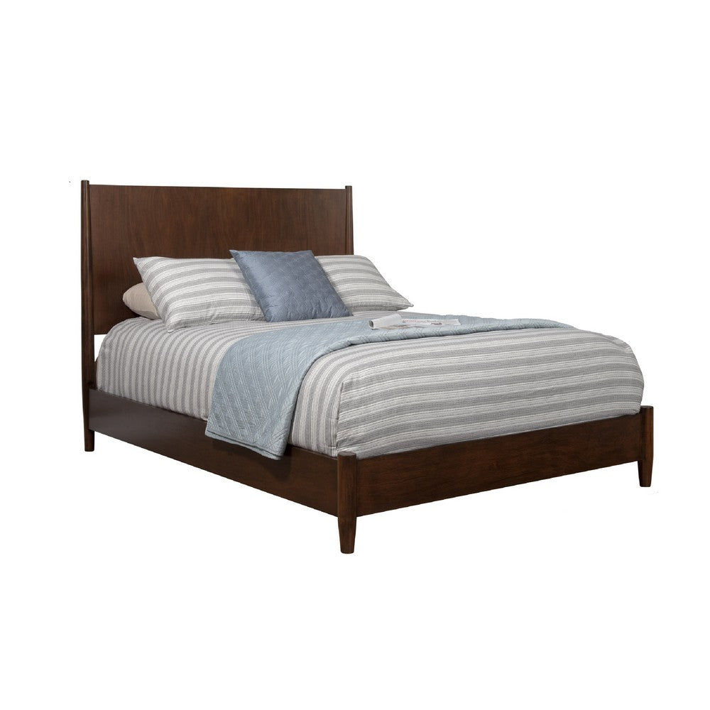 Queen Platform Bed with Panel Headboard, Walnut Brown