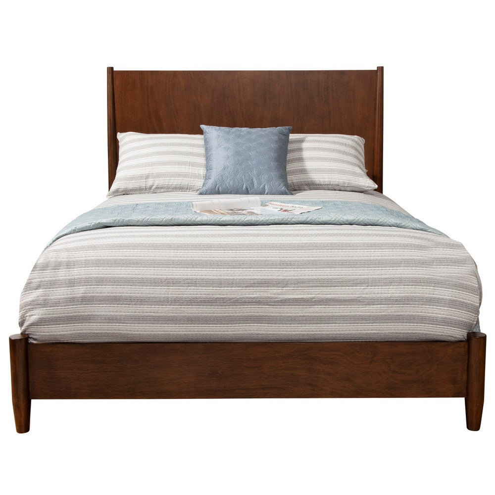 Queen Platform Bed with Panel Headboard, Walnut Brown