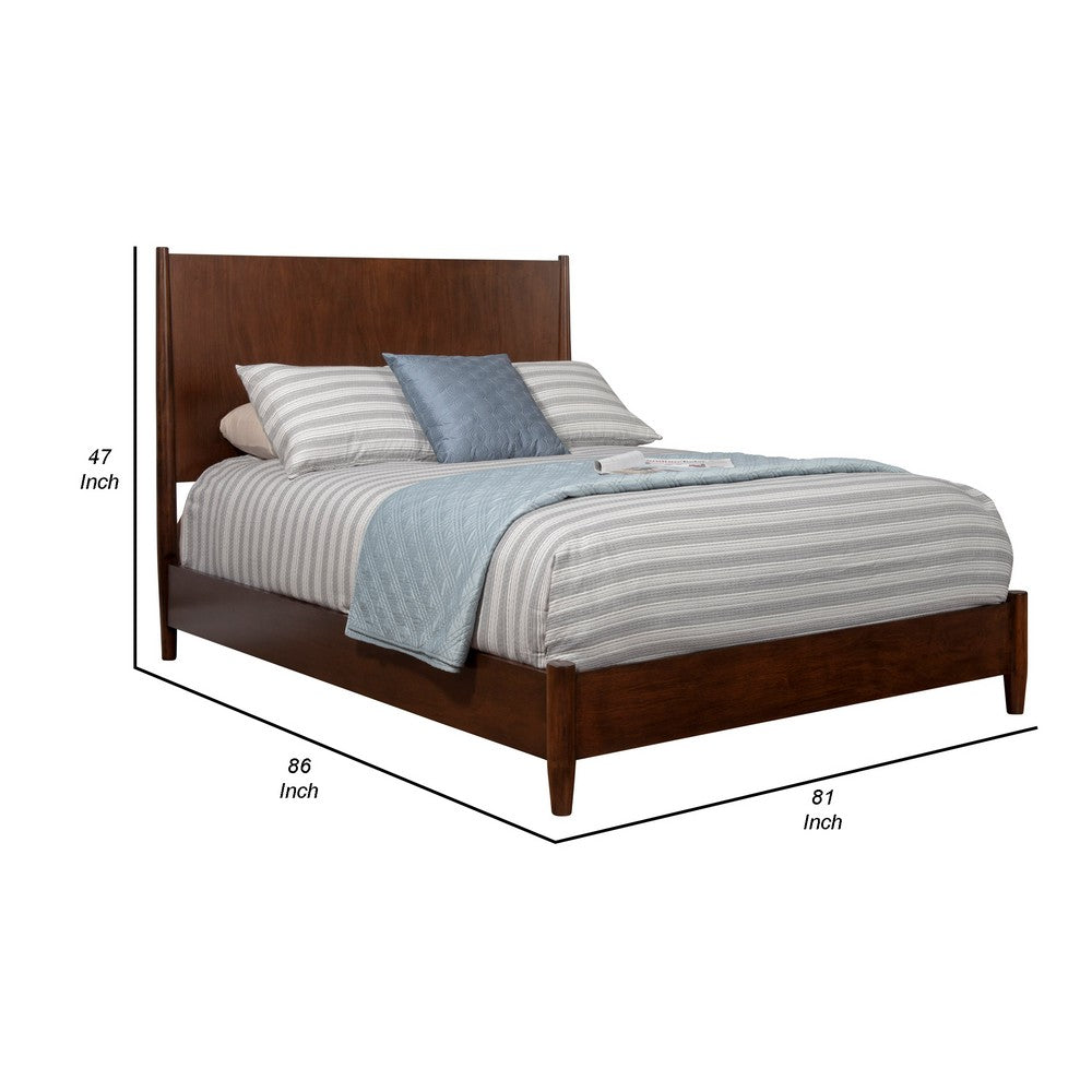 King Platform Bed with Panel Headboard, Walnut Brown