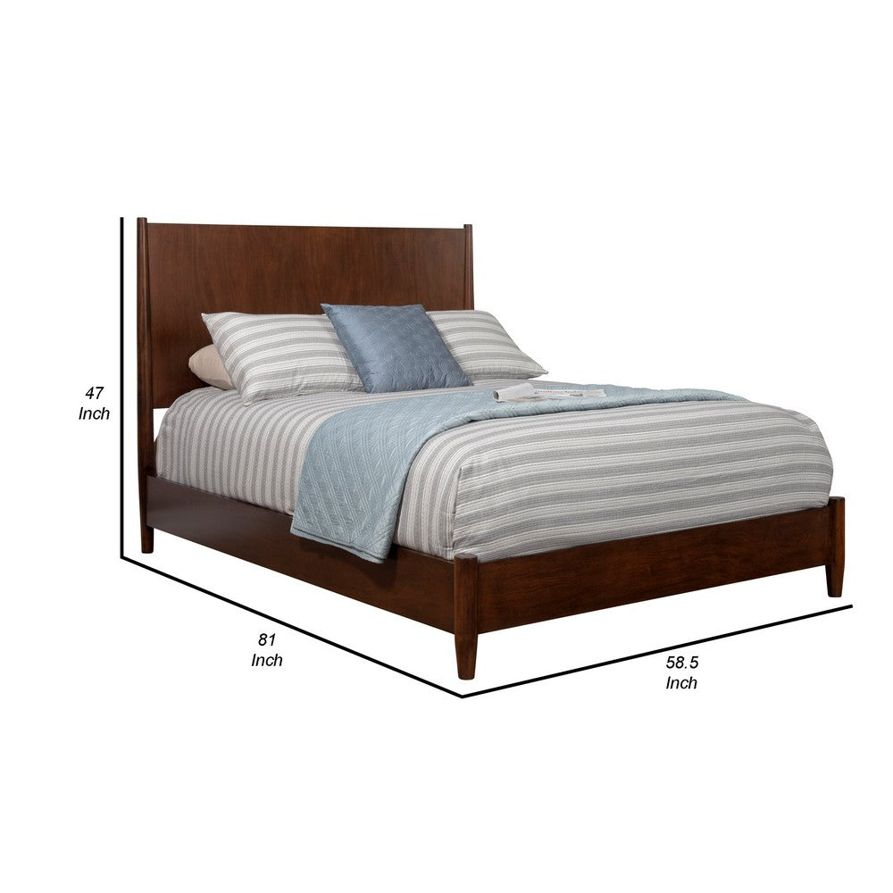 Full Platform Bed with Panel Headboard, Walnut Brown